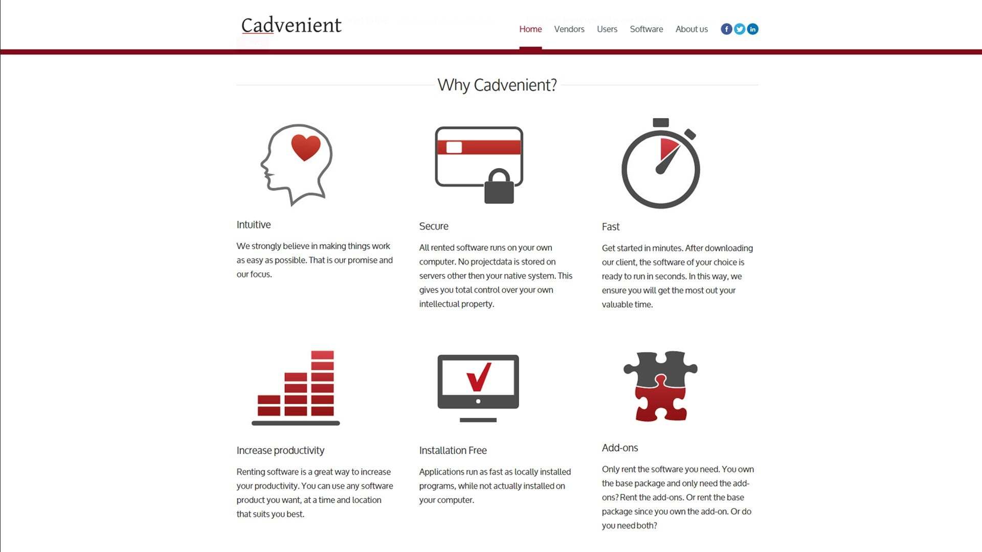 Cadvenient Advantages on Homepage as developed by Michiel Tramper