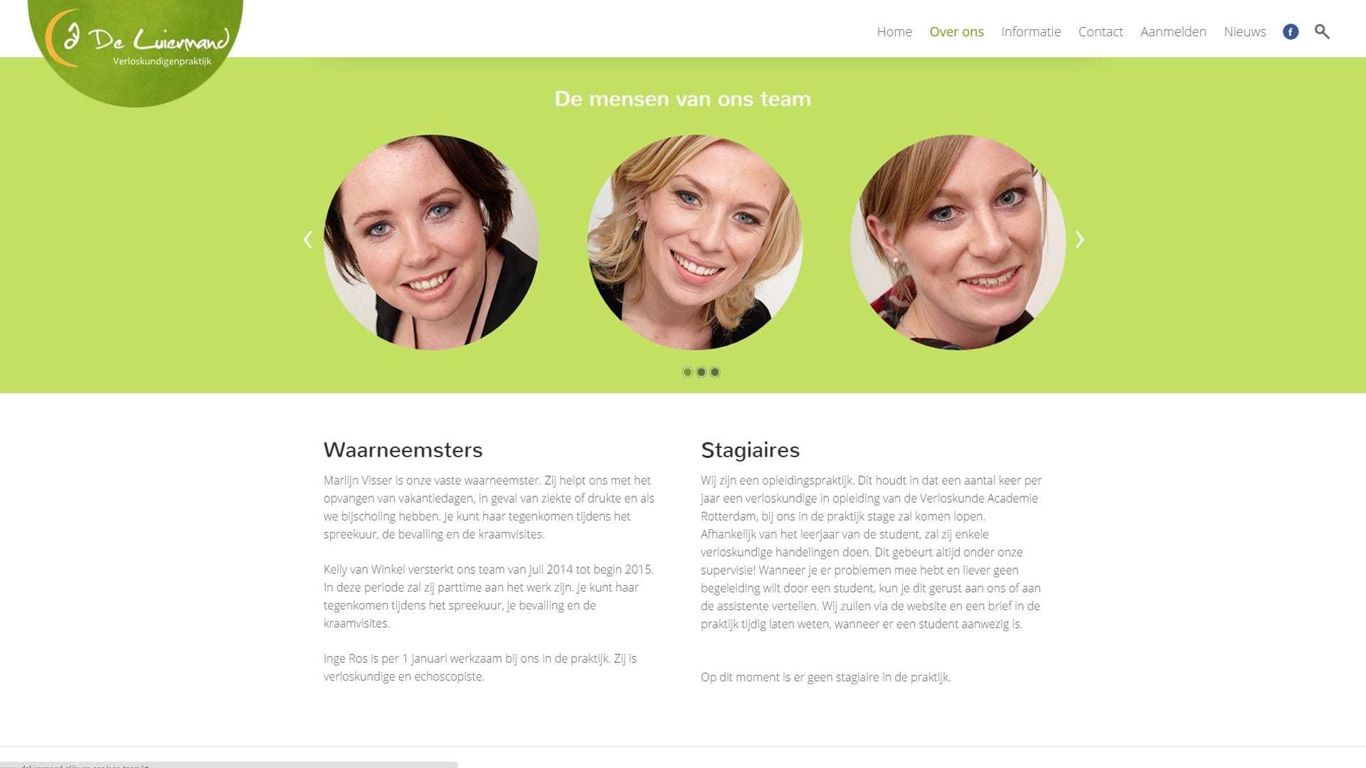 De Luiermand teampage midwifery practive website by Michiel Tramper