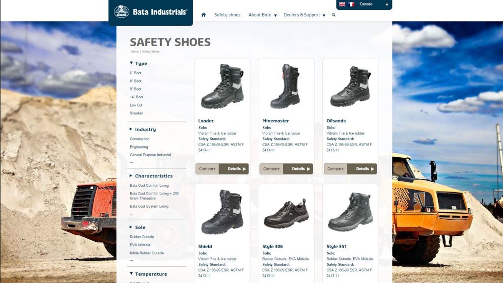 Bata Industrials Shoe Collection Website Screenshot