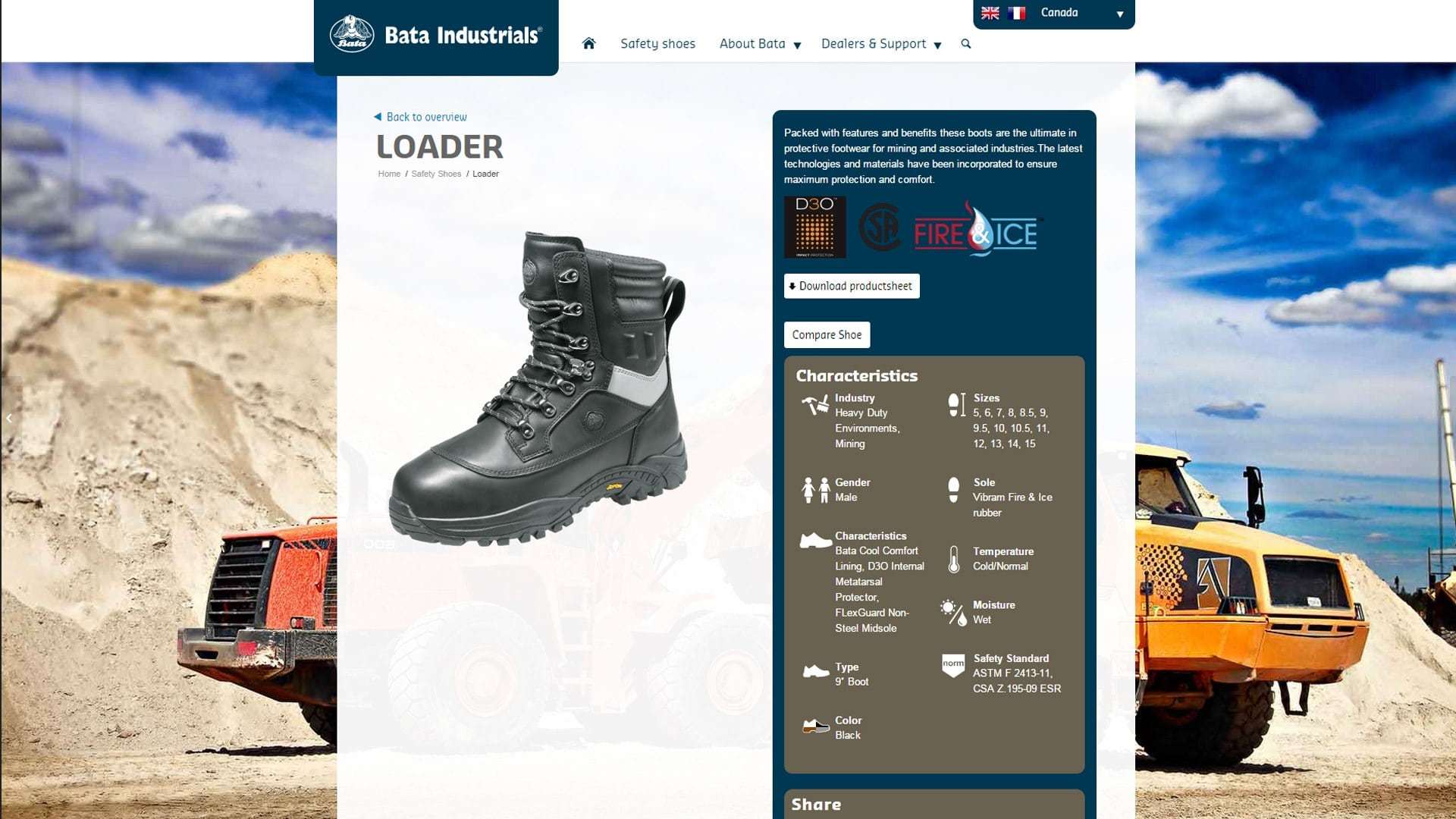 Bata Industrials Shoe Website Screenshot