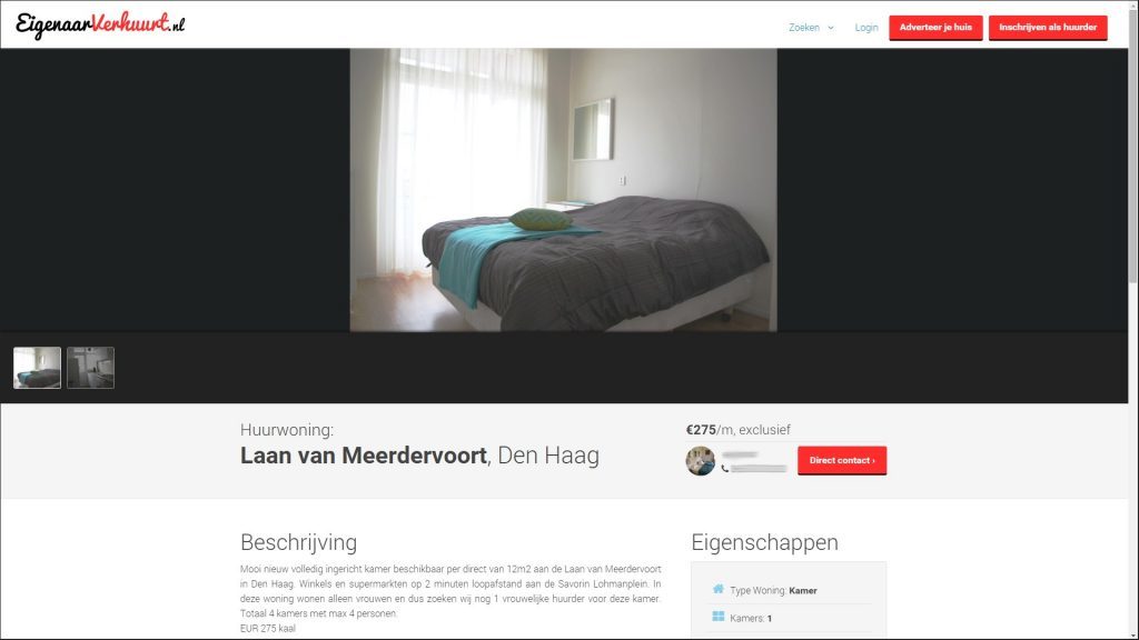 EigenaarVerhuurt.nl webpage screenshot for a specific home